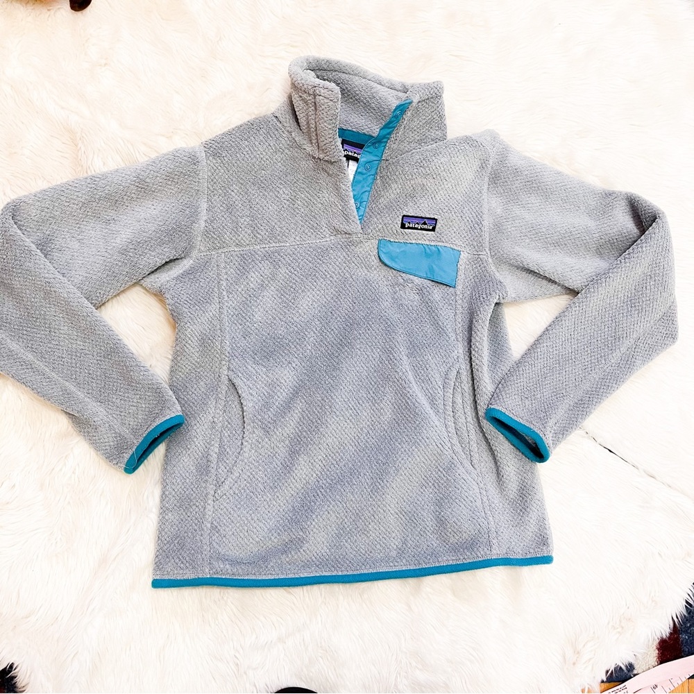 Patagonia Retool Snap fleece jacket gray and teal